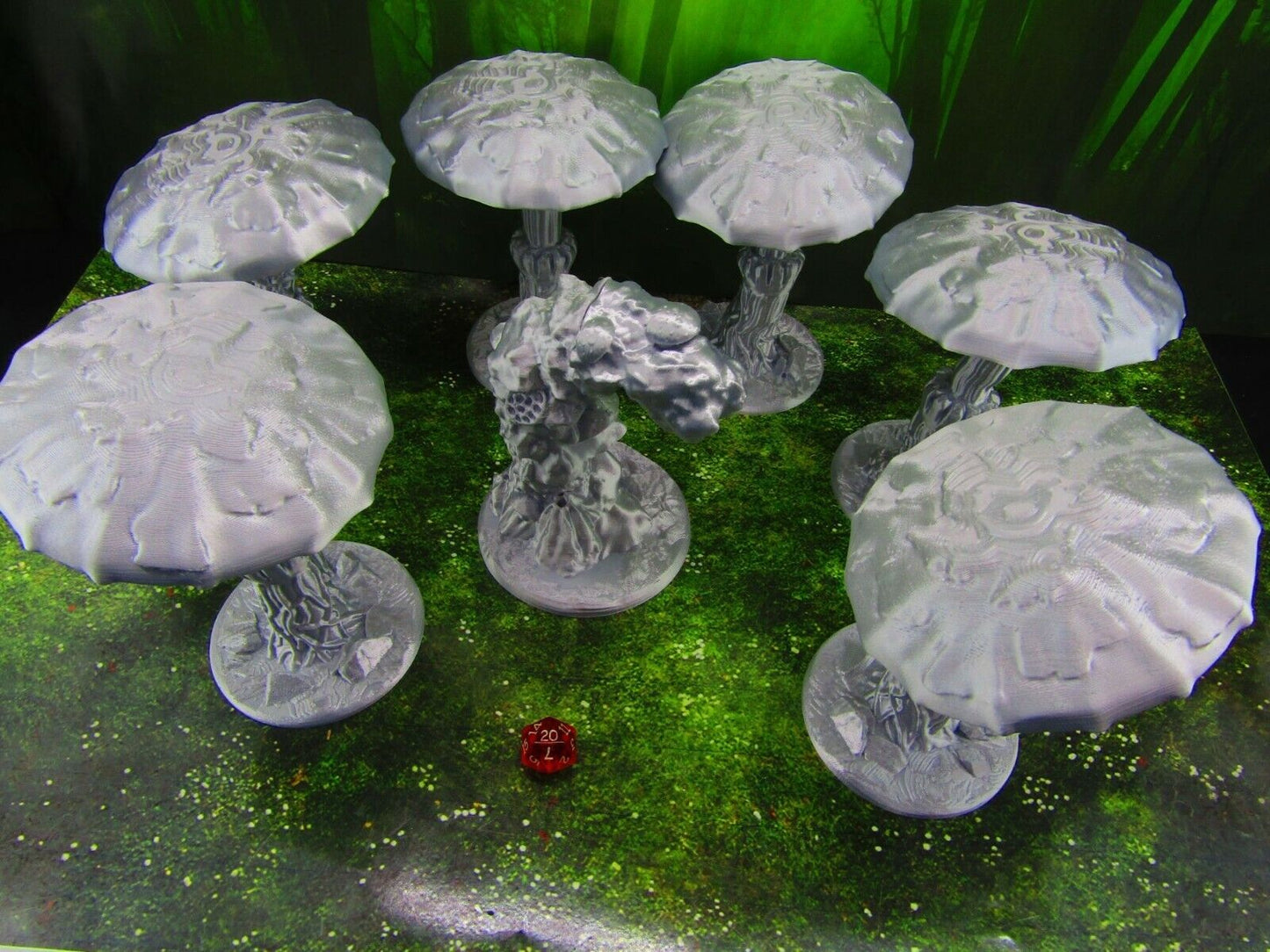 7pc Large Mushroom Trees Forest Set Scatter Terrain Scenery Mini Miniature Model