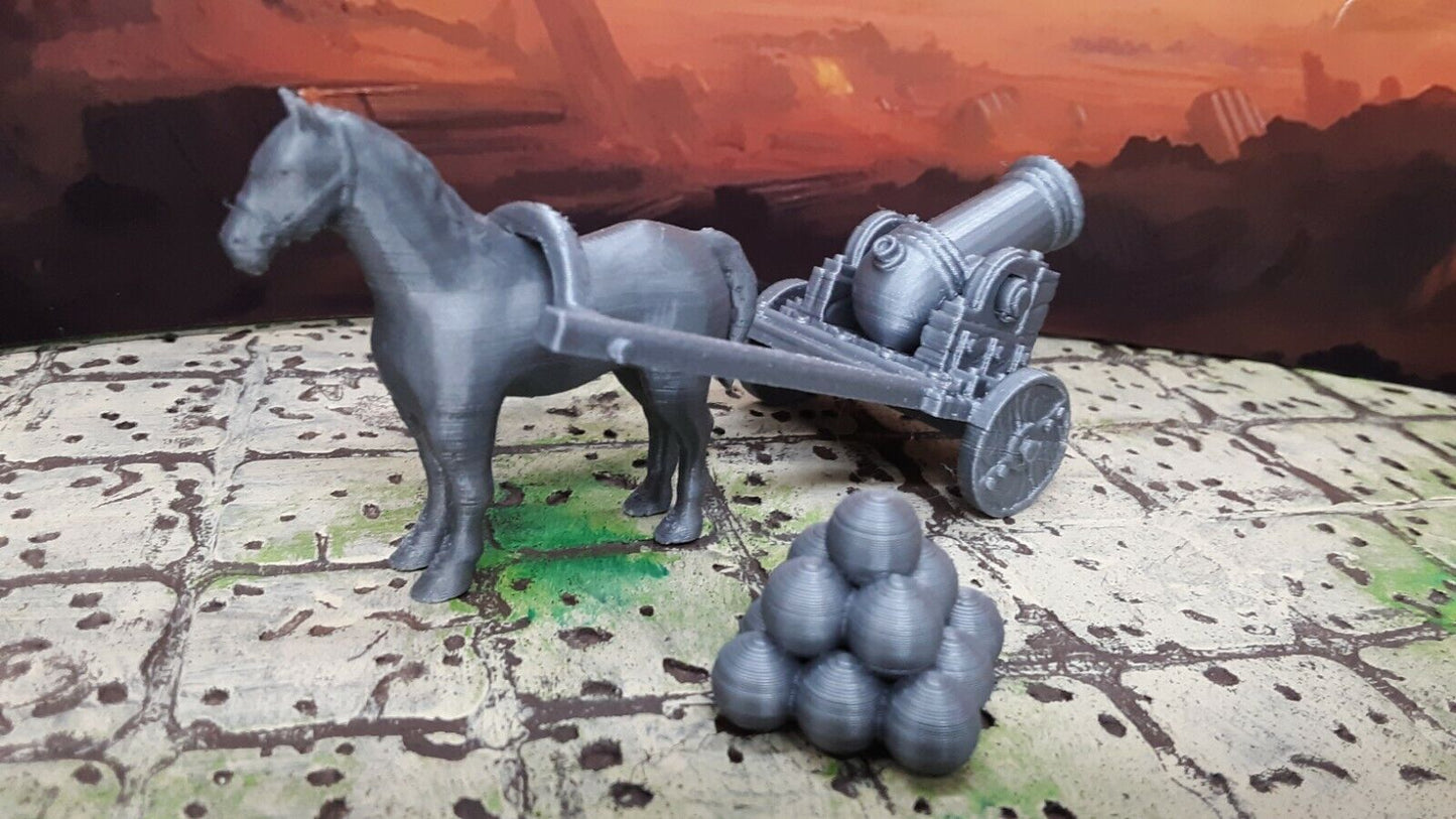 Large Horse Drawn Cannon "Thumper" Siege Weapon 3D Printed Dungeons & Dragons