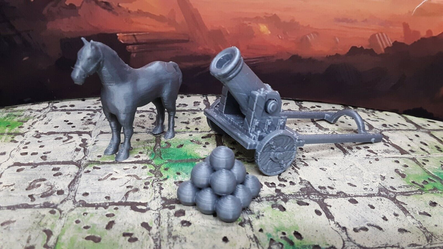 Large Horse Drawn Cannon "Thumper" Siege Weapon 3D Printed Dungeons & Dragons