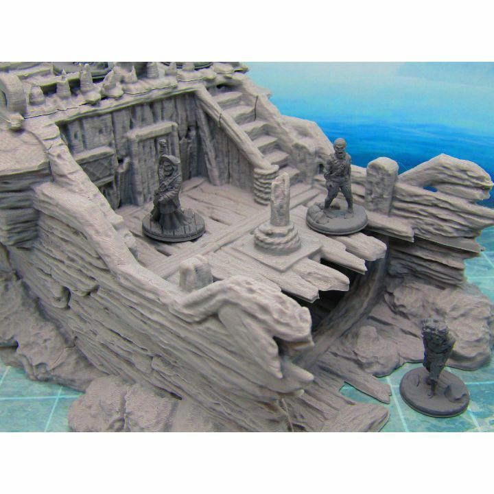 Ship Wreck W/Ghost Crew Mini Miniature Figure 3D Printed Model 28/32mm Scale