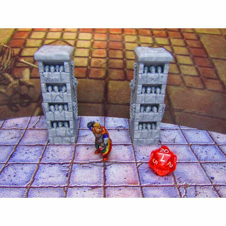 Pair of Skull Pillar Columns Shelves Scenery Scatter Terrain Props 3D Printed
