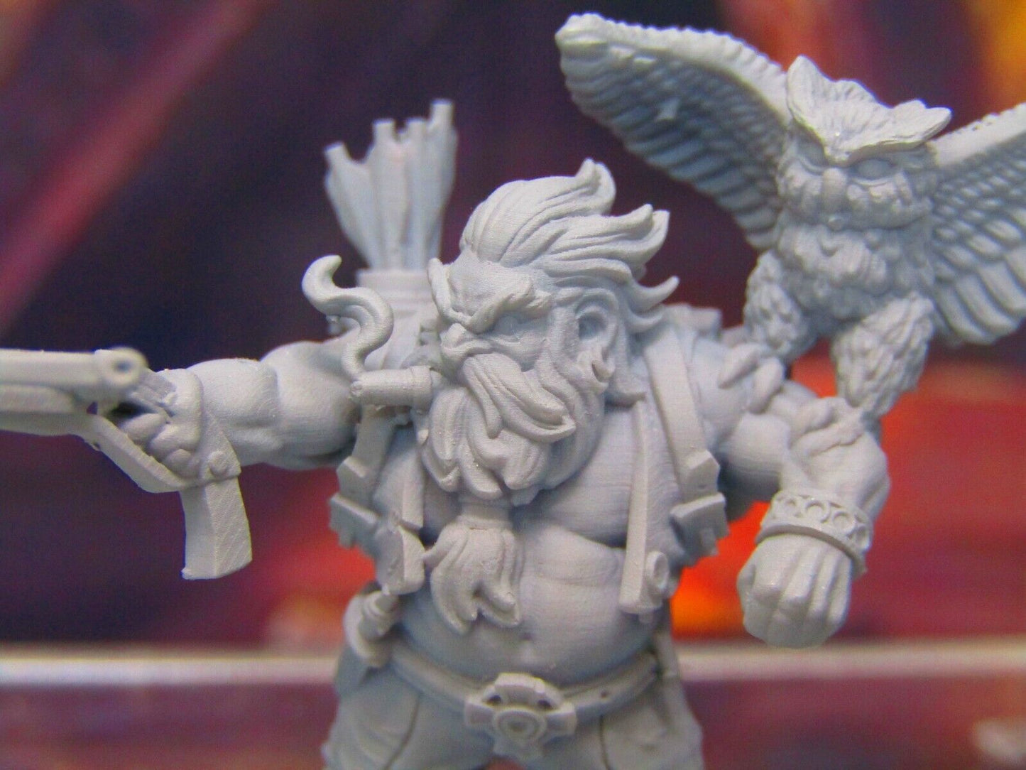Dwarven Bowman Ranger w/ Owl Adventurer Mini Miniatures 3D Printed Model 28/32mm