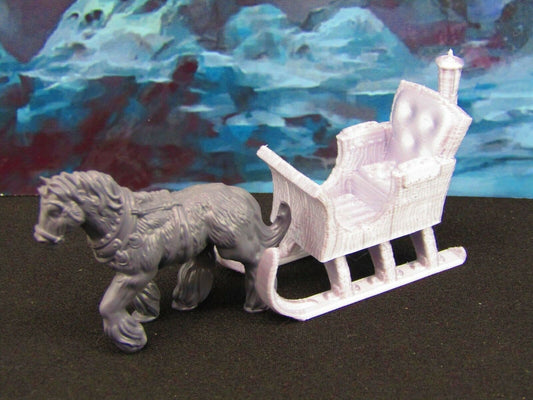 Winter Sleigh Sled w/ Horse Scatter Terrain Scenery 3D Printed Mini Miniature