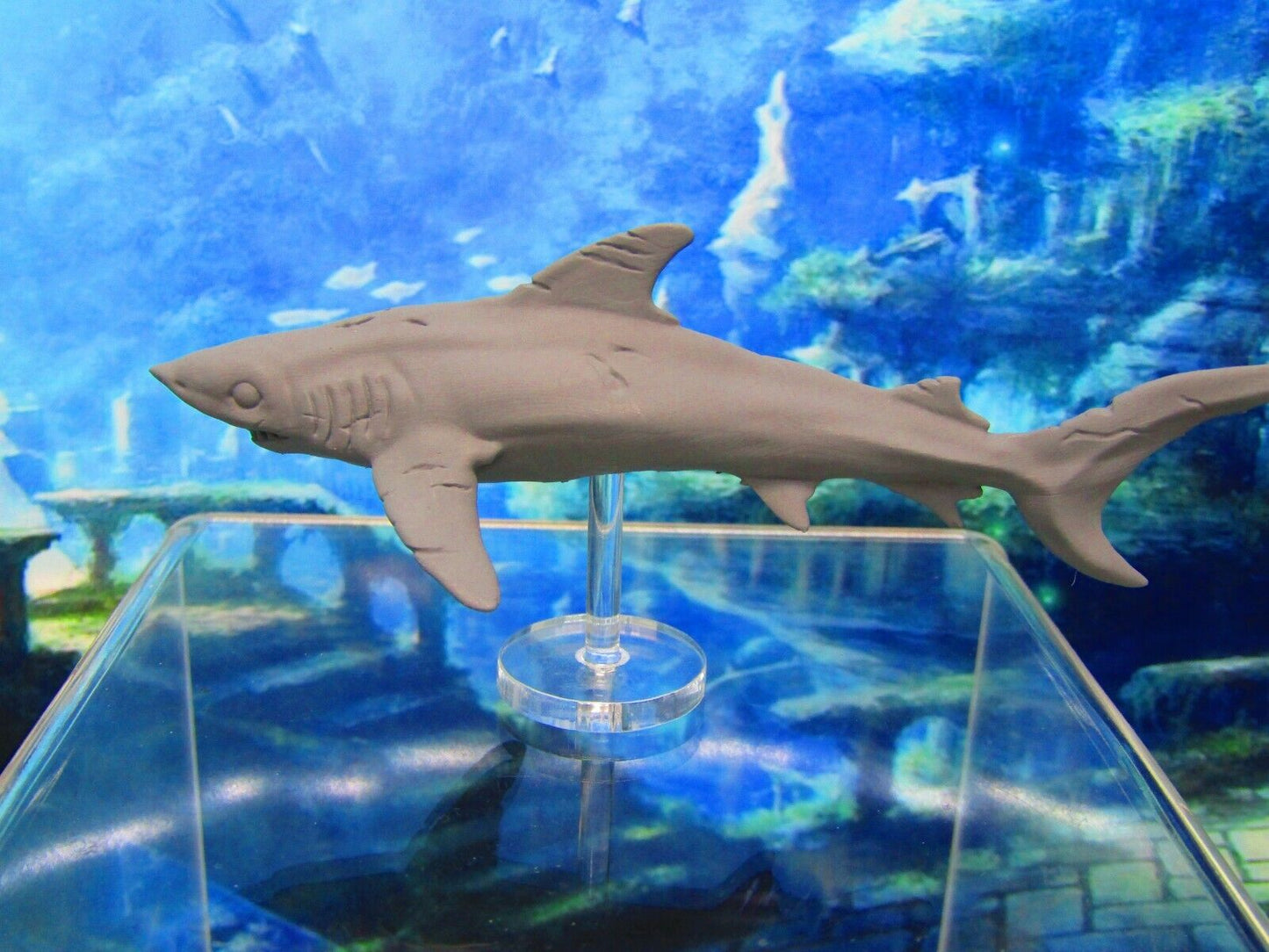 Scarred Battleworn Underwater Shark With Rod & Stand Mini Miniature 3D Printed
