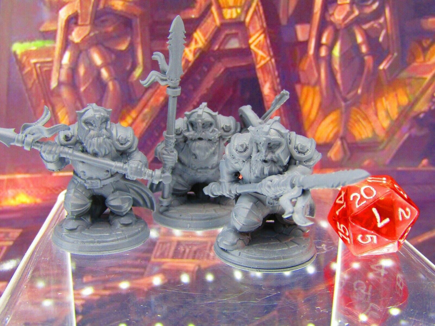 3pc Dwarf Spearmen Soldiers Fully Armored Mini Miniature Figure 3D Print DnD