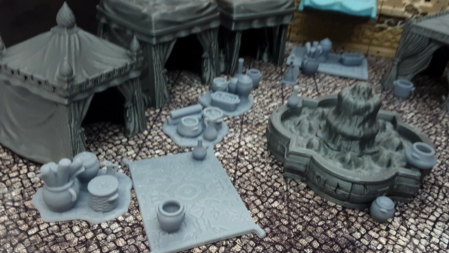32 Piece Large Street Market Bazaar Set Scatter Terrain Tabletop Gaming Scenery