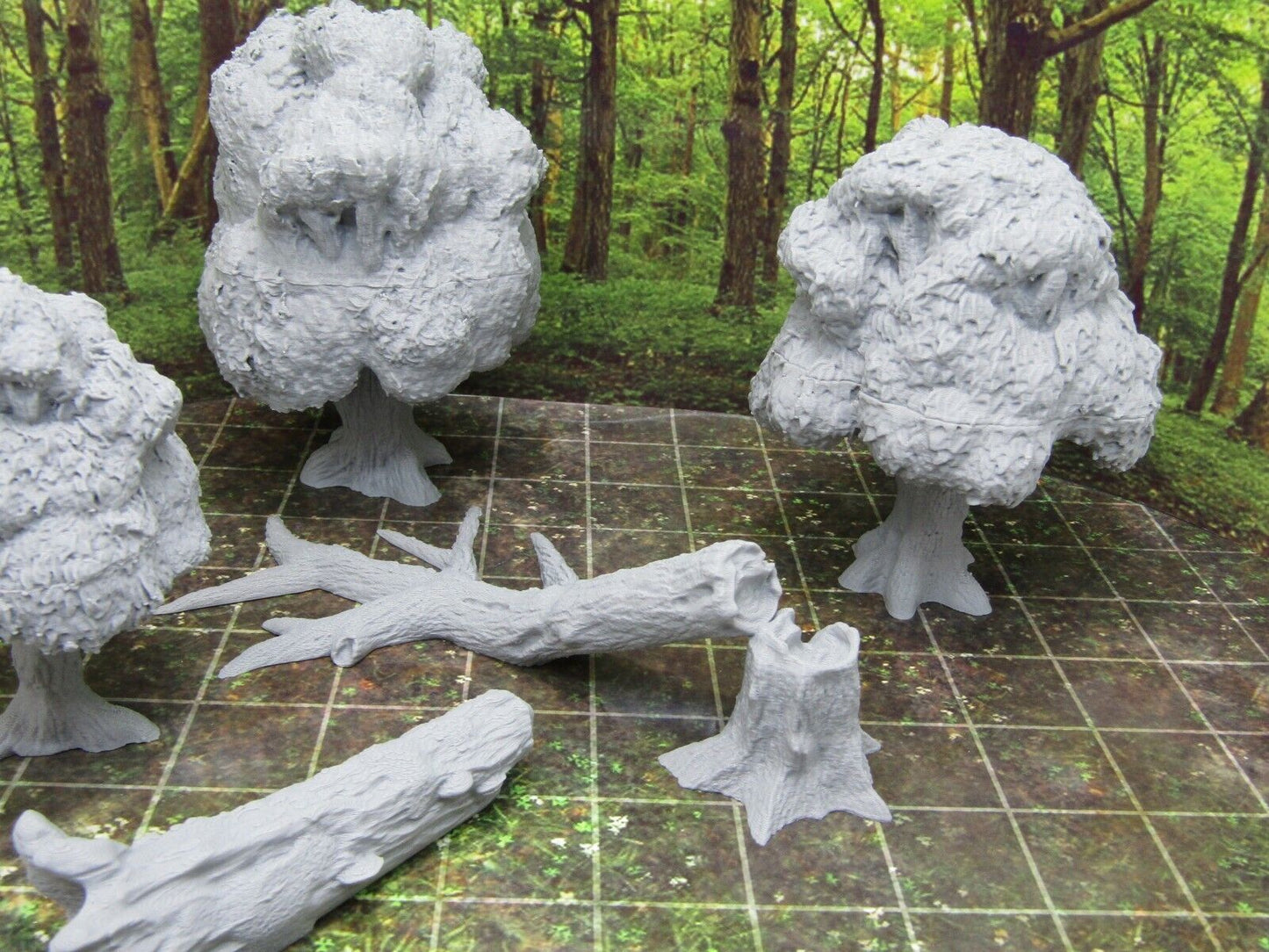 Forest Lot 3 Trees Downed Tree and Log Scenery Terrain 3D Printed Model 28/32mm