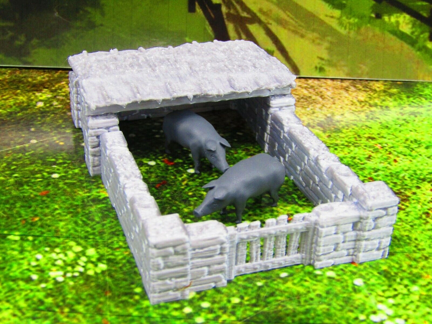 Farm Pig Pen & 2 Pigs Scatter Terrain Scenery 3D Printed Model 28/32mm Scale