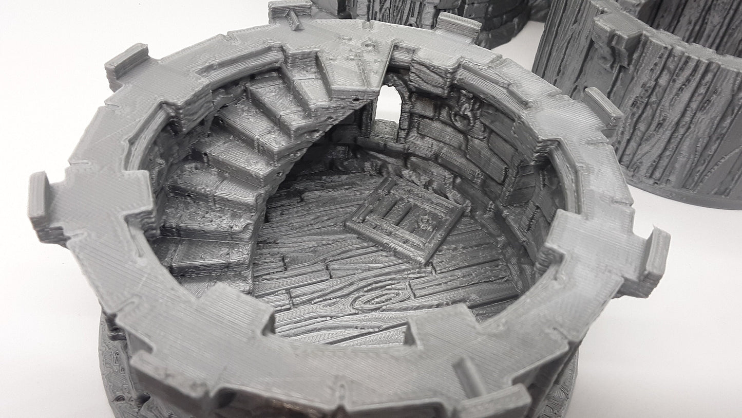 4 Floor Modular Watchtower Stone Castle Terrain Scenery 28mm Dungeons & Dragons 3D Printed Mini Miniature Model Tabletop War Gaming