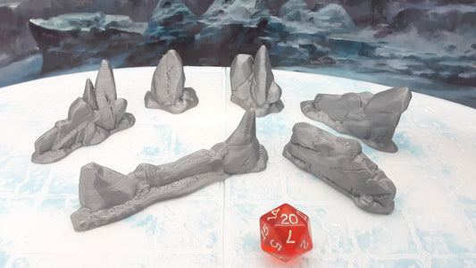 6 Piece Rock Formations Mountain Fields Scatter Terrain Scenery 28mm Dungeons & Dragons 3D Printed Mini Miniature Model Wilds of Wintertide