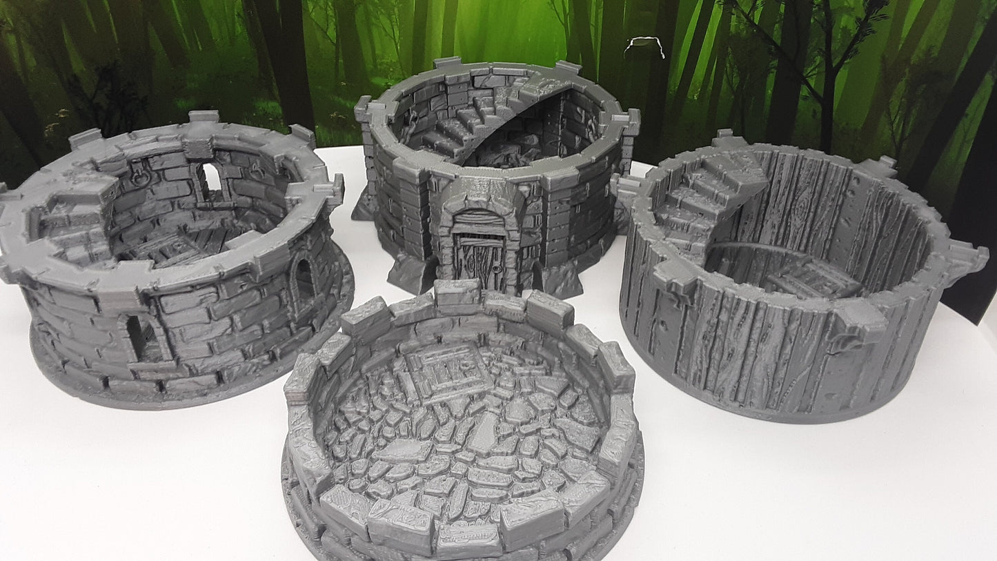 4 Floor Modular Watchtower Stone Castle Terrain Scenery 28mm Dungeons & Dragons 3D Printed Mini Miniature Model Tabletop War Gaming
