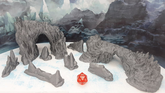 8 Piece Rocky Icy Mountain Scatter Terrain Scenery Set 28mm Dungeons & Dragons 3D Printed Mini Miniature Model Wilds of Wintertide