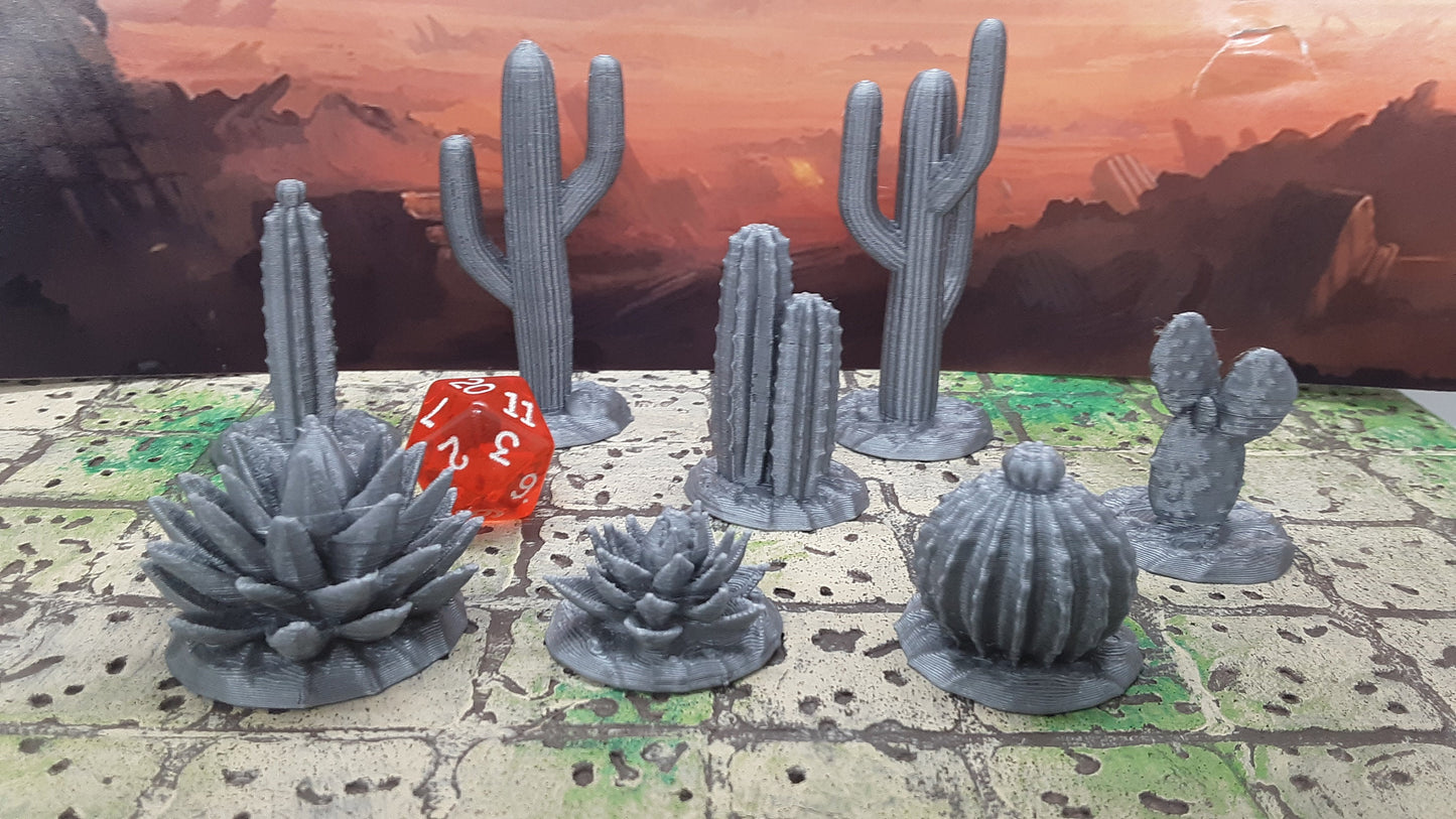 8 Piece Desert Plant Cactus Set Scatter Terrain Tabletop Scenery Gaming Mini Miniature Dungeons Dragons 28-32MM 3D Printed Empire Scorching