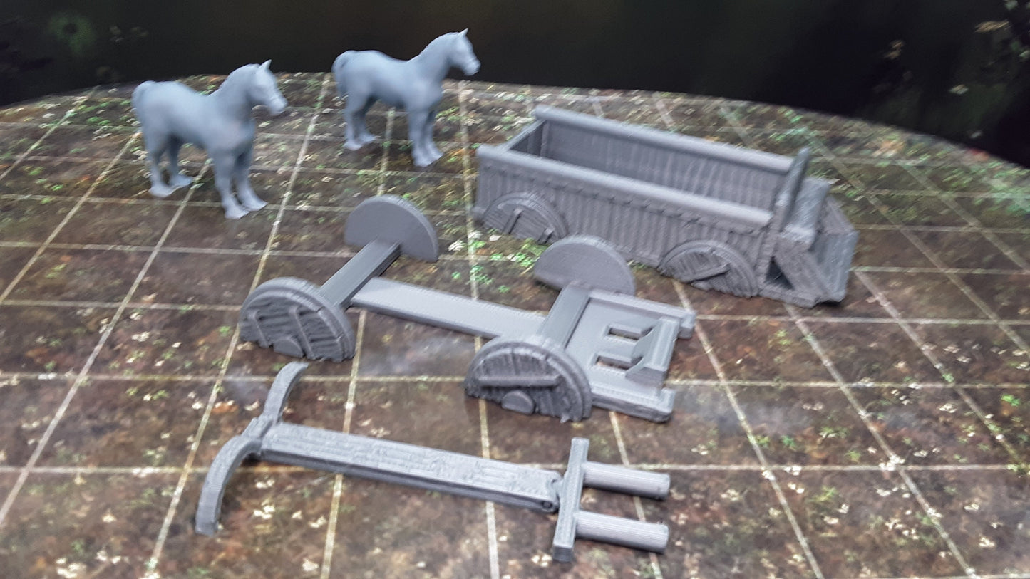 Horse & Wagon Cart Set 28mm Scale Fantasy Terrain Tile Decoration Model for RPG Tabletop Fantasy Games Dungeon's and Dragons 3D Printed