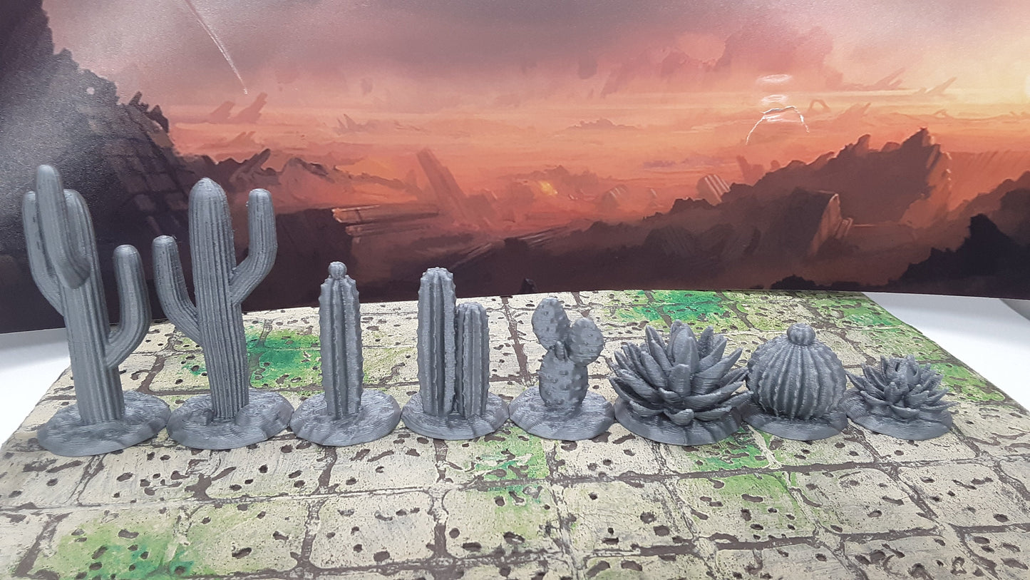 8 Piece Desert Plant Cactus Set Scatter Terrain Tabletop Scenery Gaming Mini Miniature Dungeons Dragons 28-32MM 3D Printed Empire Scorching