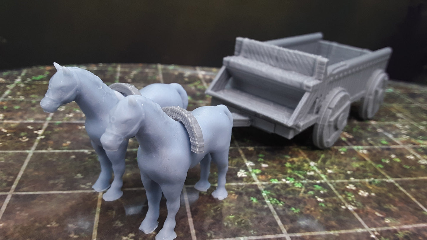 Horse & Wagon Cart Set 28mm Scale Fantasy Terrain Tile Decoration Model for RPG Tabletop Fantasy Games Dungeon's and Dragons 3D Printed