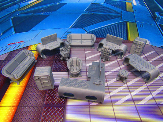 12 Piece Office Furniture Desks Chairs Terrain Scenery Miniature 3D Printed Model 28/32mm Scale Sci Fi Science Fiction RPG Tabletop Gaming