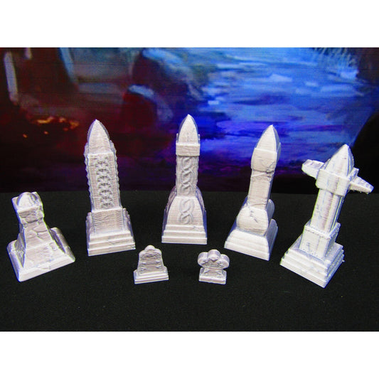 7pc Gravestone Tombstones Gravemarkers Grave Set for Graveyard / Cemetery Scatter Terrain Scenery Tabletop Gaming Mini Miniature 3D Print