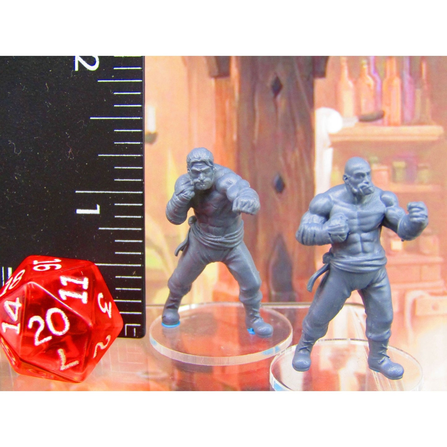 Human Boxer Bar Room Brawlers Pair Mini Miniature Figure 3D Printed Model 28/32mm Scale RPG Fantasy Games Dungeons & Dragons Gaming