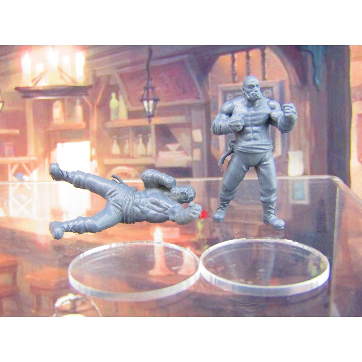 Human Boxer Bar Room Brawlers Pair Mini Miniature Figure 3D Printed Model 28/32mm Scale RPG Fantasy Games Dungeons & Dragons Gaming