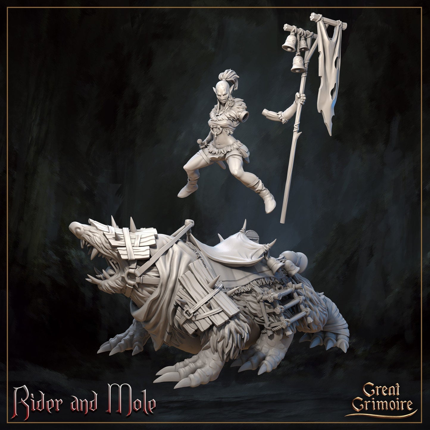 Mole Rider Pair W/ Mole Mini Miniature Model Character Figure 28mm/32mm Scale RPG Tabletop Gaming Wargaming D&D Fantasy