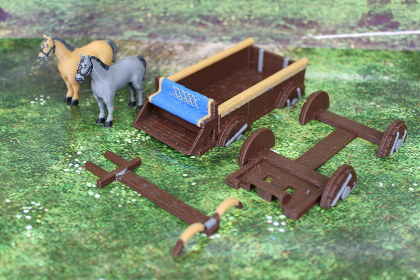 Horse and Wagon Cart Set in Color Scatter Terrain Scenery Mini Miniature Model 28mm/32mm Scale RPG Tabletop Gaming Wargaming D&D Fantasy