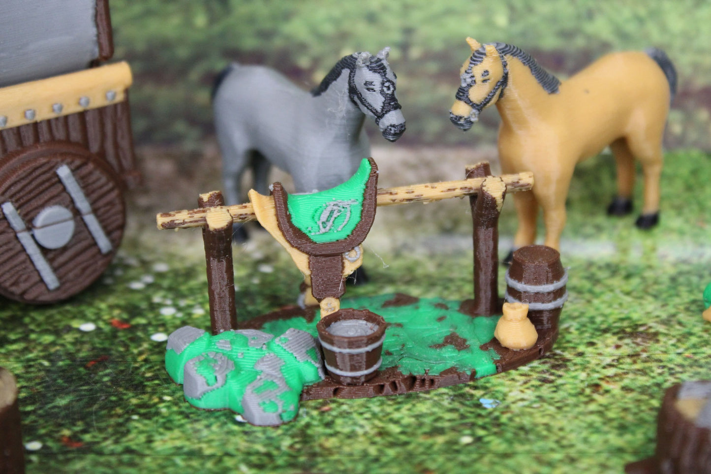 13pc Deluxe Tent Camp Set w/ Horses Wagons Campfire etc. in Color Scatter Terrain Scenery Mini Miniature Tabletop Gaming Wargaming D&D