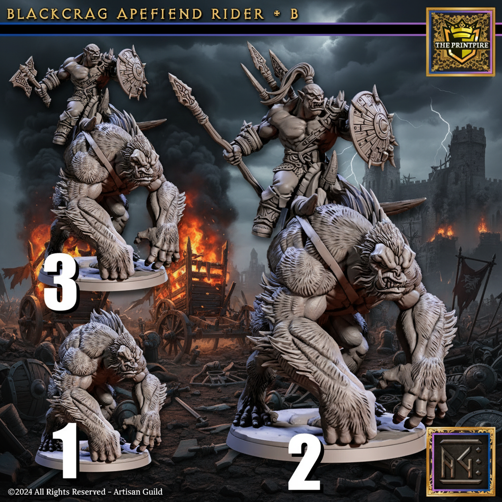 Blackcrag Orc, Mounted Apefiend Rider Version B | Enemy Character | Resin Mini Miniature Figure Scale Model | Dungeons & Dragons Pathfinder etc.