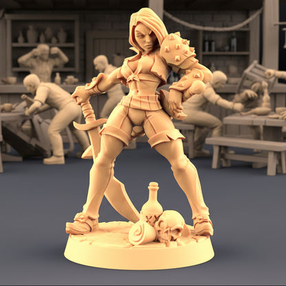 Aline the Bold Female Human Fighter Adventurer | Adventurer Hero Player Character | Mini Miniature Figure Scale Model | Dungeons & Dragons and other RPG Tabletop Games