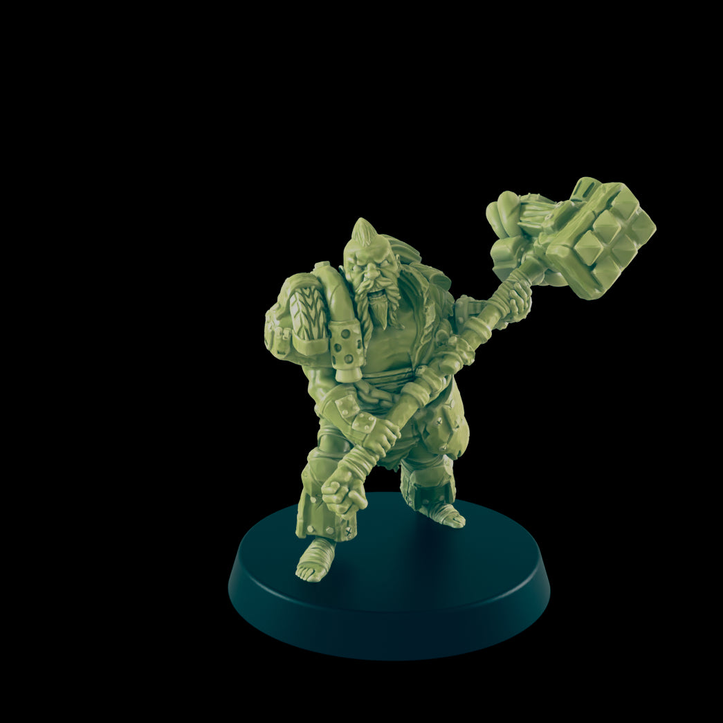 Wasteland Barbarian | Dwarf Hammer Beserker | Post Apocalypse Bad Guy Miniature Figure | Wasteland Warfare Cyber Punk Dystopian Future | 32mm Scale Model