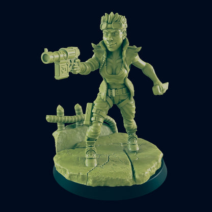 FEMALE CYBERPUNK BULLY | Post Apocalypse Bad Guy Miniature Figure | Wasteland Warfare Cyber Punk Dystopian Future | 32mm Scale Model