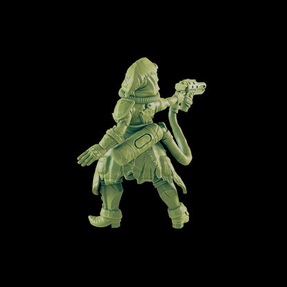 Female Flamer | Wastelander Girl with Flamethrower | Post Apocalypse Bad Guy Miniature Figure | Wasteland Warfare Cyber Punk Dystopian Future | 32mm Scale Model