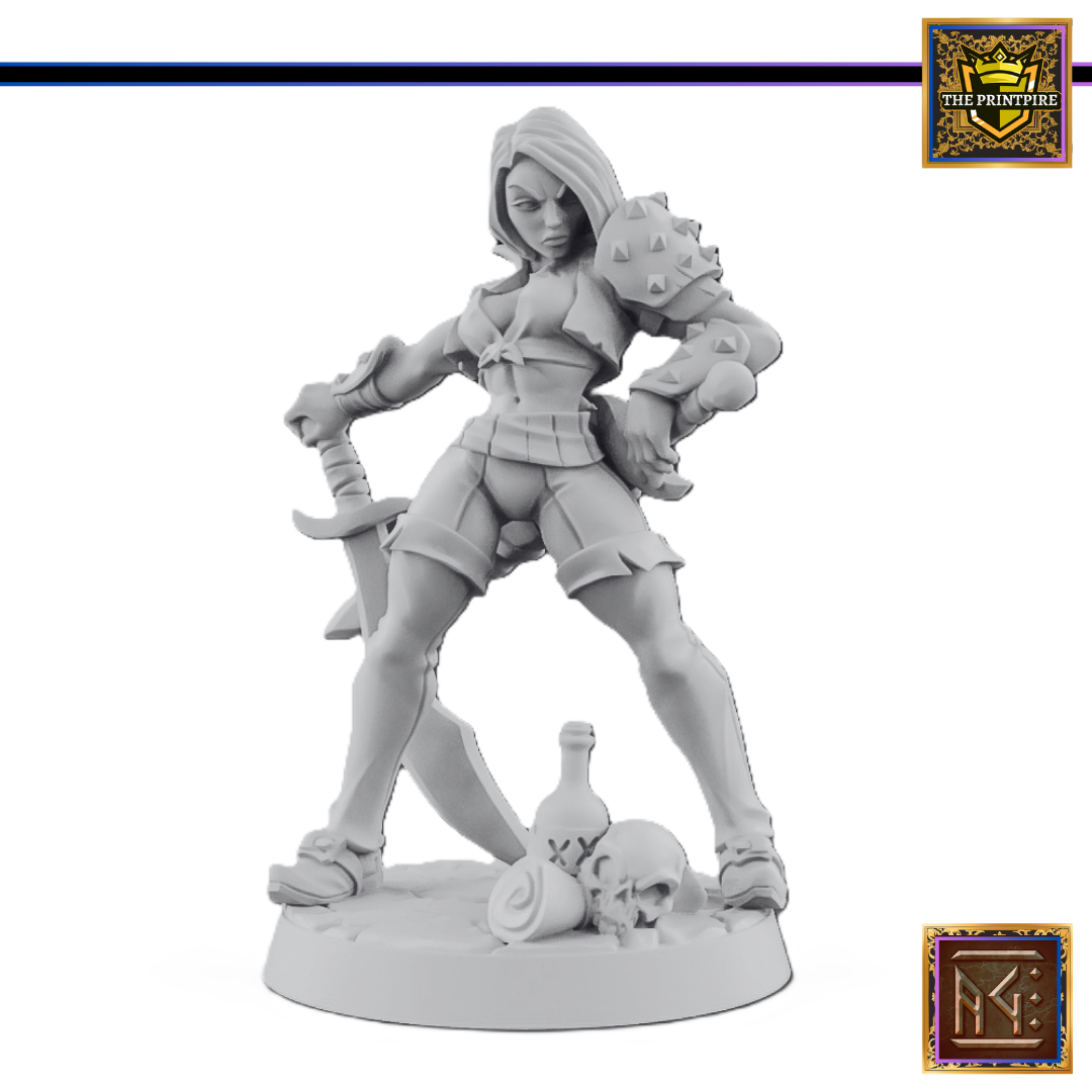 Aline the Bold Female Human Fighter Adventurer | Adventurer Hero Player Character | Mini Miniature Figure Scale Model | Dungeons & Dragons and other RPG Tabletop Games