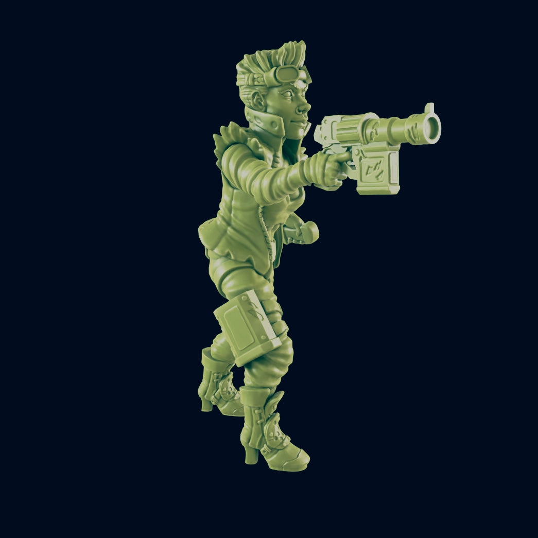 FEMALE CYBERPUNK BULLY | Post Apocalypse Bad Guy Miniature Figure | Wasteland Warfare Cyber Punk Dystopian Future | 32mm Scale Model