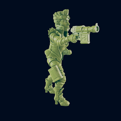 FEMALE CYBERPUNK BULLY | Post Apocalypse Bad Guy Miniature Figure | Wasteland Warfare Cyber Punk Dystopian Future | 32mm Scale Model