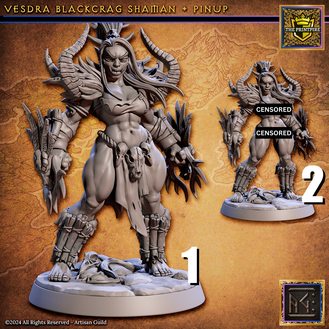 Vesdra, Blackcrag Orc Shaman Female Pinup | Fantasy Boss Enemy | Resin Mini Miniature Figure Scale Model | Dungeons & Dragons Pathfinder etc.