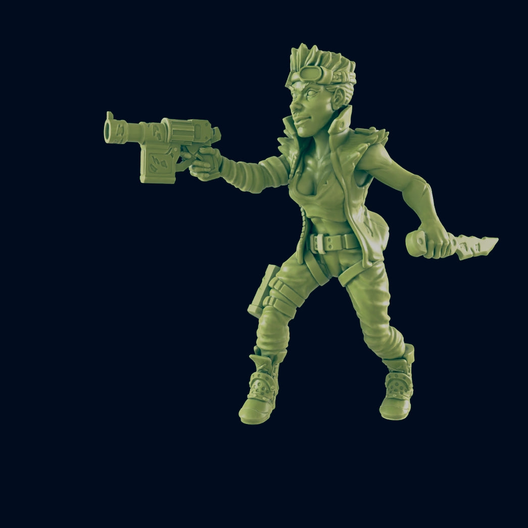 FEMALE CYBERPUNK BULLY | Post Apocalypse Bad Guy Miniature Figure | Wasteland Warfare Cyber Punk Dystopian Future | 32mm Scale Model