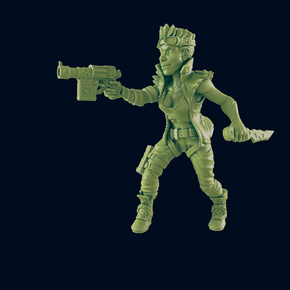 FEMALE CYBERPUNK BULLY | Post Apocalypse Bad Guy Miniature Figure | Wasteland Warfare Cyber Punk Dystopian Future | 32mm Scale Model