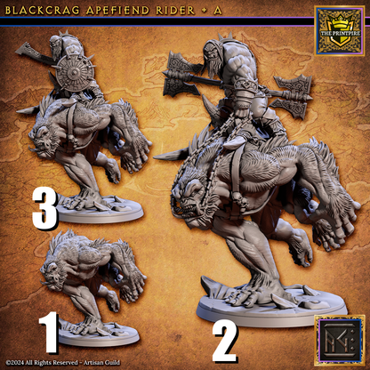 Blackcrag Orc, Mounted Apefiend Rider | Enemy Character | 3D Printed Resin Mini Miniature Figure Scale Model | Dungeons & Dragons Pathfinder etc.