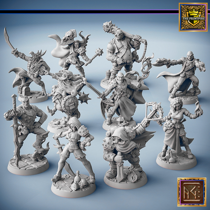 10pc Starter Set | Adventurer Hero Player Characters | Mini Miniature Figures Scale Models | Dungeons & Dragons and other RPG Tabletop Games