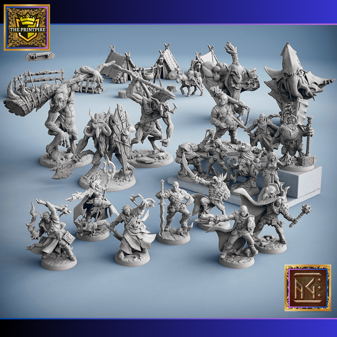 10pc Starter Set | Adventurer Hero Player Characters | Mini Miniature Figures Scale Models | Dungeons & Dragons and other RPG Tabletop Games