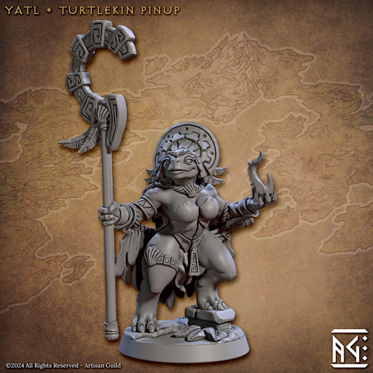 Yatl Female Priestess Turtlekin Tortle Enemy or Player Character | Resin Mini Miniature Figure Scale Model | Dungeons & Dragons Pathfinder etc.