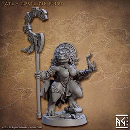 Yatl Female Priestess Turtlekin Tortle Enemy or Player Character | Resin Mini Miniature Figure Scale Model | Dungeons & Dragons Pathfinder etc.