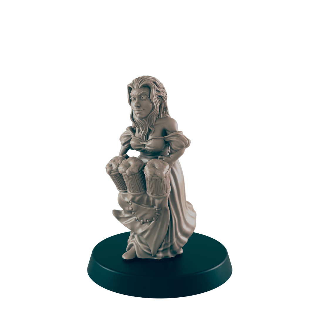 Human Mini | Barmaid Waitress | Female Townsfolk NPC Figure | DnD Wargaming Mini | RPG Character | 32mm Scale Model | for Dungeons and Dragons, Pathfinder, etc.