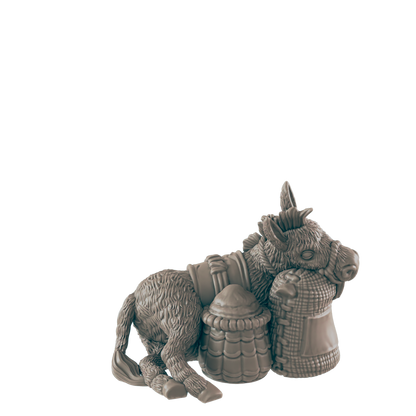 Resting Donkey Mini | Farm and Work Animal | Townsfolk NPC Figure | DnD Wargaming Mini | RPG Character | 32mm Scale Model | for Dungeons and Dragons, Pathfinder, etc.