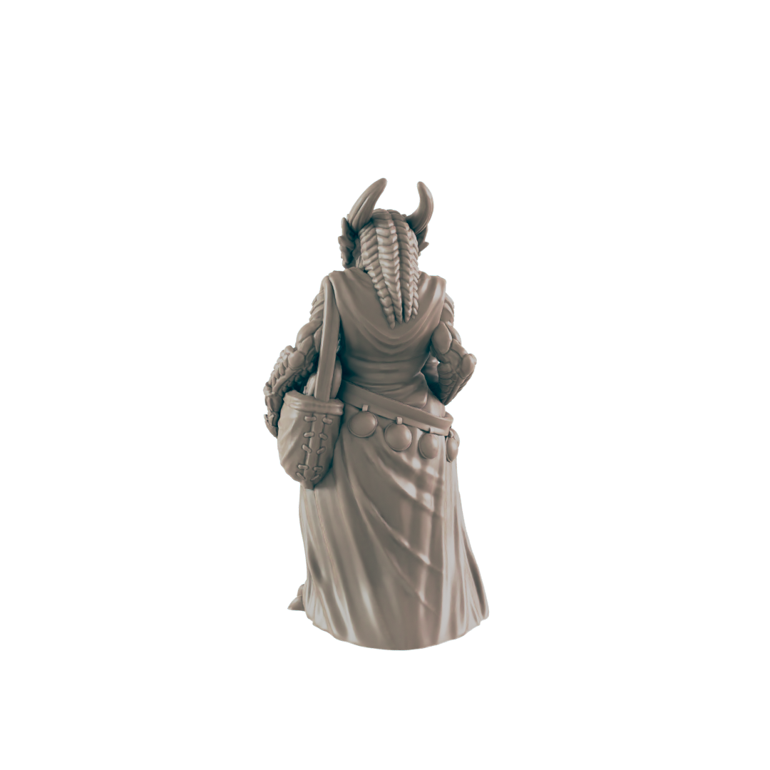 Dragonborn Mini | Market Patron Shopper | Female Townsfolk NPC Figure | DnD Wargaming Mini | RPG Character | 32mm Scale Model | for Dungeons and Dragons, Pathfinder, etc.