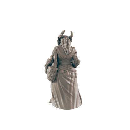 Dragonborn Mini | Market Patron Shopper | Female Townsfolk NPC Figure | DnD Wargaming Mini | RPG Character | 32mm Scale Model | for Dungeons and Dragons, Pathfinder, etc.