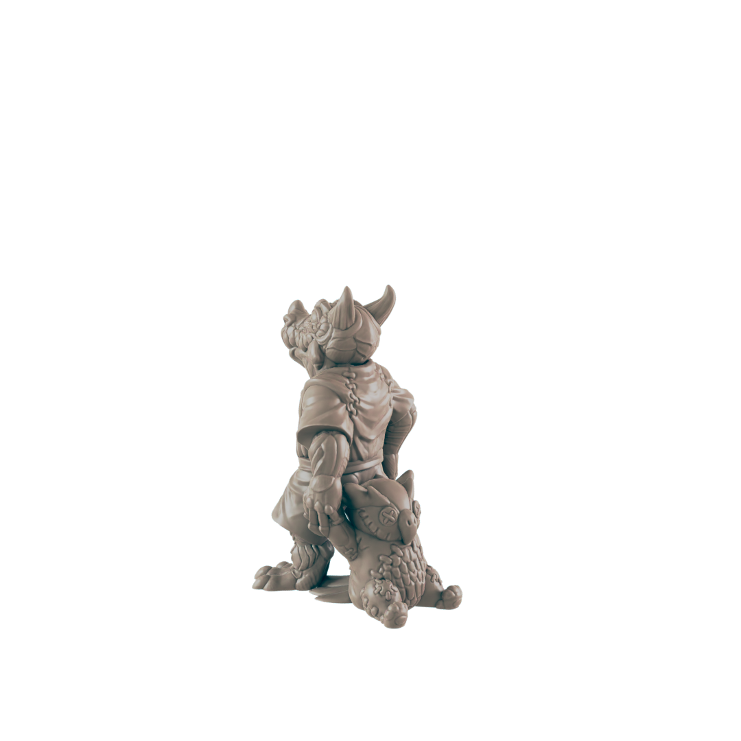 Dragonborn Mini | Child w/ toy | KidTownsfolk NPC Figure | DnD Wargaming Mini | RPG Character | 32mm Scale Model | for Dungeons and Dragons, Pathfinder, etc.