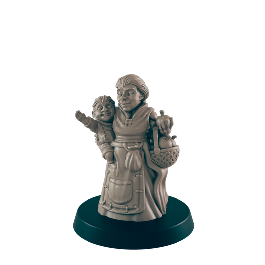 Dwarf Mini | Mother and Child | Female Townsfolk NPC Figure | DnD Wargaming Mini | RPG Character | 32mm Scale Model | for Dungeons and Dragons, Pathfinder, etc.