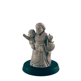 Dwarf Mini | Mother and Child | Female Townsfolk NPC Figure | DnD Wargaming Mini | RPG Character | 32mm Scale Model | for Dungeons and Dragons, Pathfinder, etc.